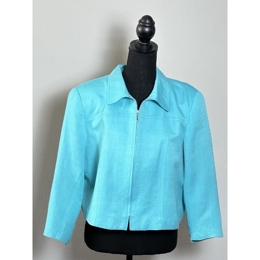 David N Petites Aqua Blue Linen Jacket Zip Up Lightweight Size (14) (See below) - Picture 16 of 16
